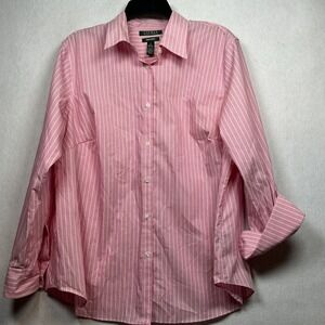 Lauren Ralph Lauren Women's ButtonUp Pink Stripes Logo Non-Iron Cotton Size 1X